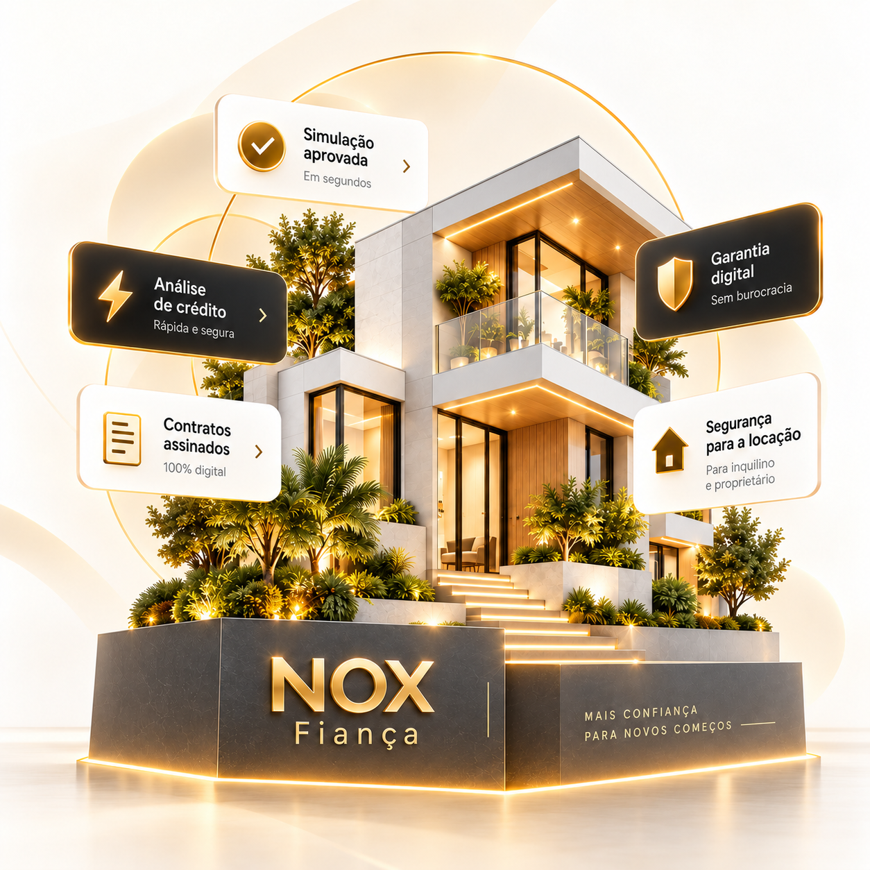 Casa NOX Fiança com simulação aprovada, análise de crédito, contratos assinados, garantia digital e segurança para a locação.
